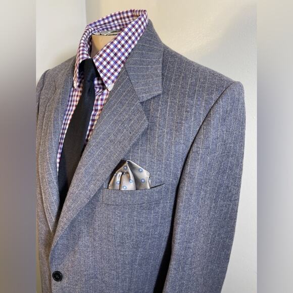 vtg 90s formal business Kamensko Zagres 2 Piece Suit set sz 41S gray Stripe wool